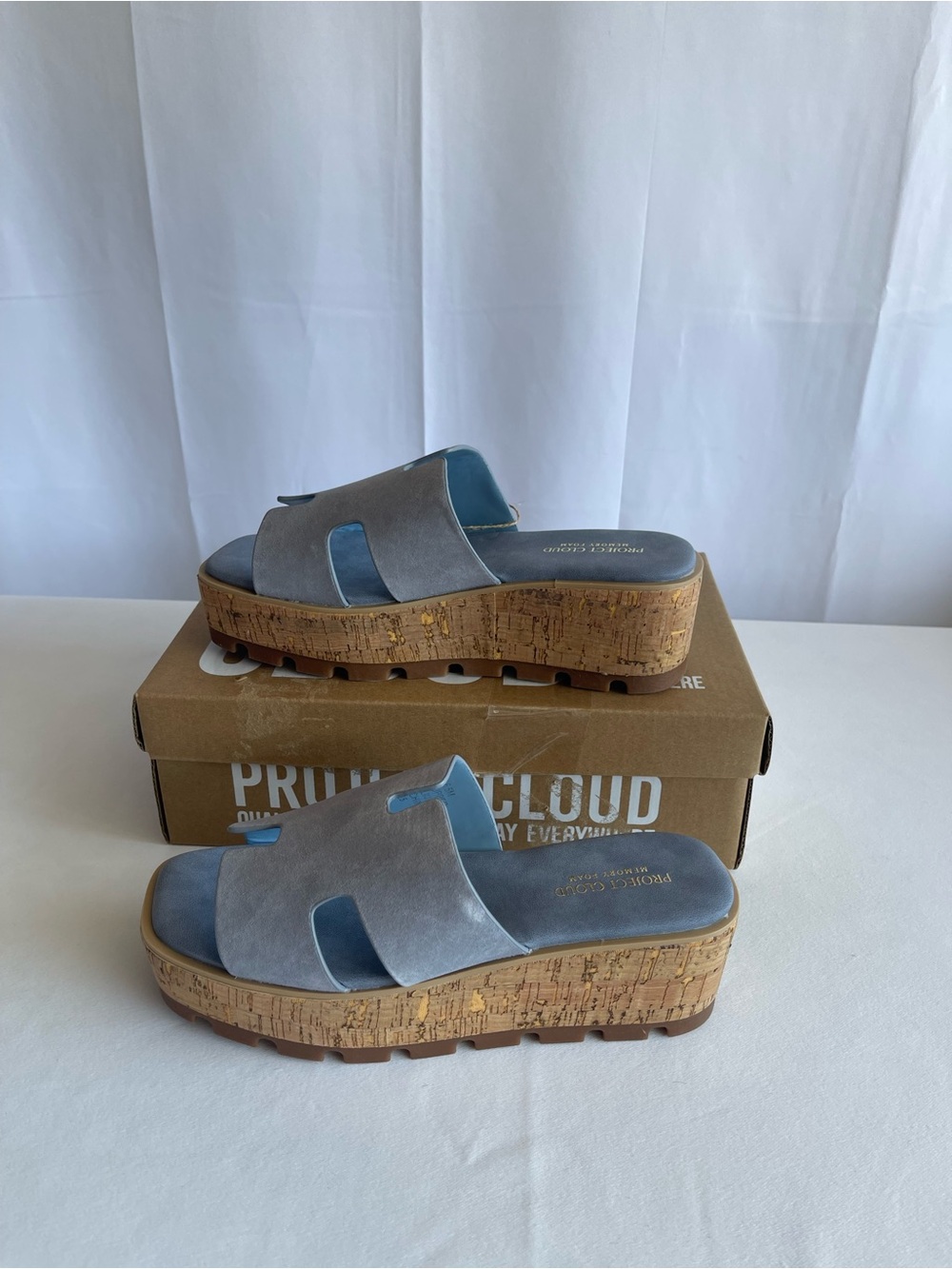 Project Cloud Women's Light Blue Suede Cork Platform Sandals - Picture 4 of 10